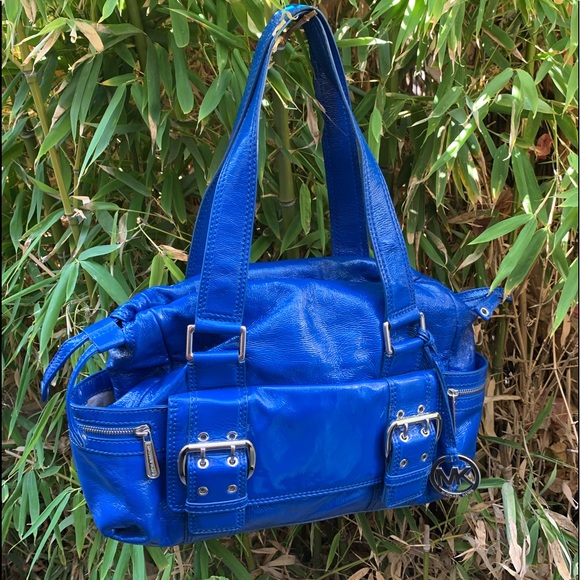 MICHAEL KORS blue patent leather satchel bag purse tote - Picture 2 of 15